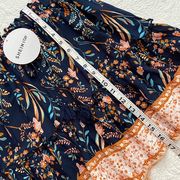 NWT SHEIN Skirt Women’s VCAY Boho Flowy Floral Ruffle Hem Size M (US 6) - Picture 8 of 12